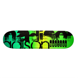 Aangepaste naam op Neon Aqua Green en Yellow Skateboard