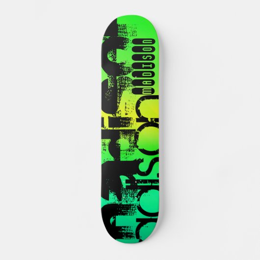 Aangepaste Naam op Neon Aqua Groen en Geel Skateboard (Voorkant)