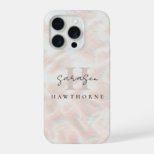 Aangepaste Naam Opal Stone Design Roos Gold Monogr iPhone 15 Pro Hoesje