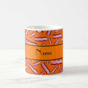 Aangepaste naam oranje baconpatroon koffiemok