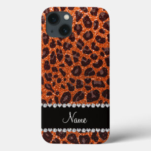 Aangepaste naam oranje glitterblad afdrukken iPhone 13 hoesje