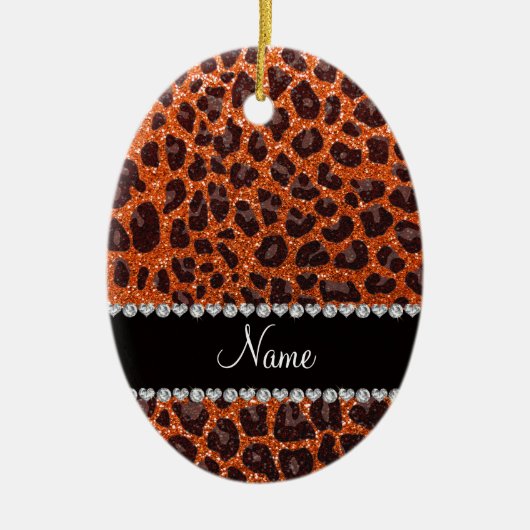 Aangepaste naam oranje glitterblad afdrukken keramisch ornament (Voorkant)