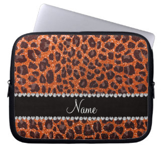 Aangepaste naam oranje glitterblad afdrukken laptop sleeve