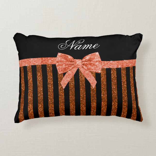 Aangepaste naam oranje glitterstrips decoratief kussen (Voorkant)