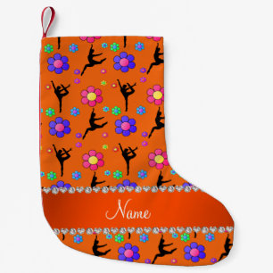 Aangepaste naam oranje gymnastiek bloemen kleine kerstsok