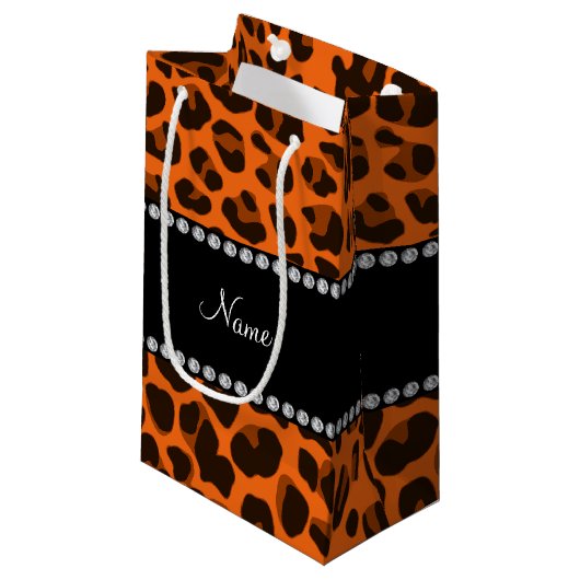Aangepaste naam oranje leopard patroon klein cadeauzakje (Voorkant Gekanteld)