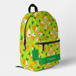 Aangepaste naam oranje peren op groen bedrukte rugzak