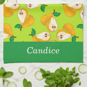 Aangepaste naam oranje peren op groen theedoek