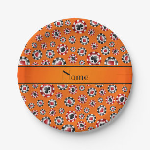 Aangepaste naam oranje pokerchips papieren bordje