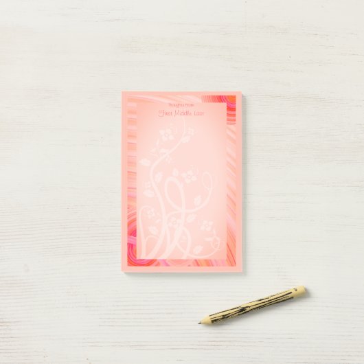 Aangepaste naam Oranje roze witte wervelkolom Post-it® Notes (Op bureau)