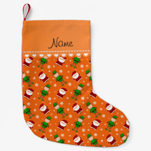 Aangepaste naam oranje santa elves snowflakes kleine kerstsok