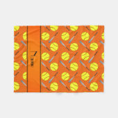 Aangepaste naam oranje softballpatroon fleece deken (Voorkant (Horizontaal))