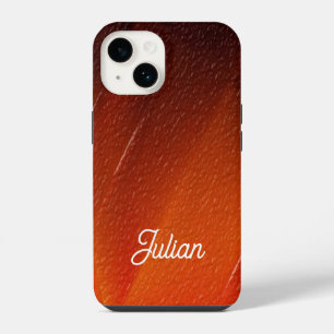 Aangepaste naam oranje textuurpatroon iPhone 14 hoesje