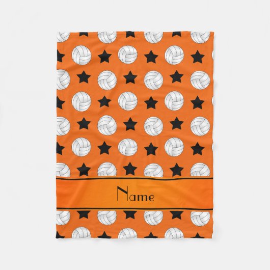 Aangepaste naam oranje volleybalzwarte sterren fleece deken (Voorkant)
