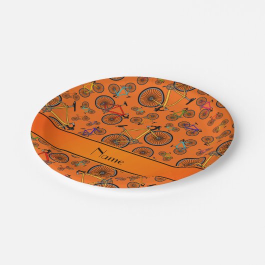 Aangepaste naam oranje wegfietsen papieren bordje (Gekanteld)