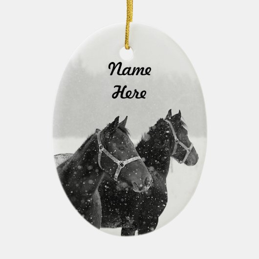 Aangepaste naam Paarden kerstfoto Keramisch Ornament (Voorkant)