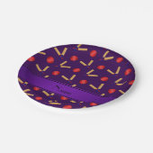 Aangepaste naam paars cricketpatroon papieren bordje (Gekanteld)