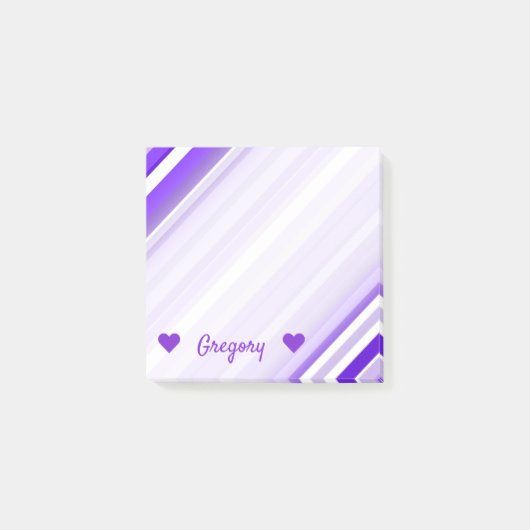 Aangepaste naam + Paars en wit striped patroon Post-it® Notes (Voorkant)