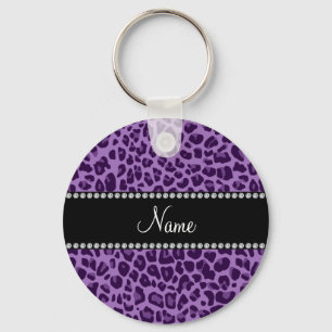 Aangepaste naam paars leopard patroon sleutelhanger