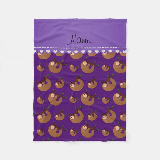 Aangepaste naam paars slothepatroon fleece deken (Voorkant)