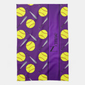 Aangepaste naam paars softballpatroon theedoek (Verticaal)