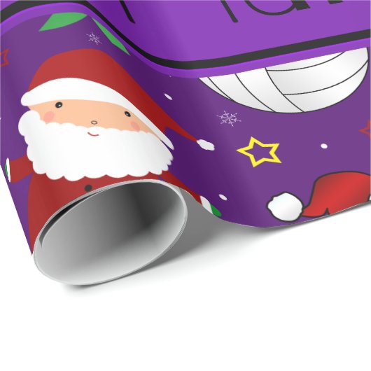 Aangepaste naam paars volleybalkerstpatroon cadeaupapier (Rol Hoek)