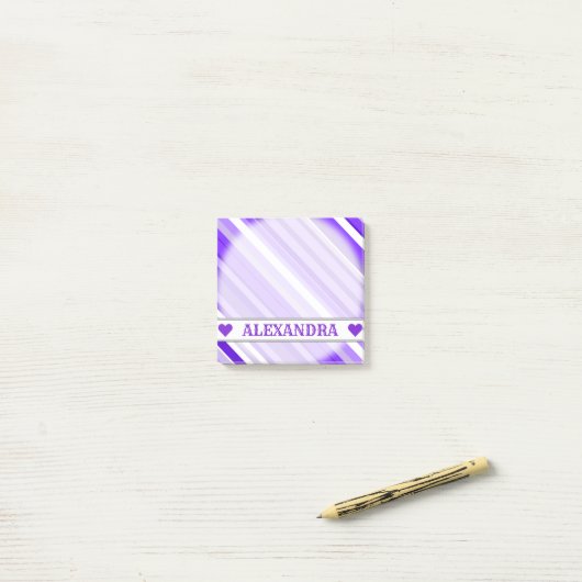 Aangepaste naam - Paarse en witte gestreepte patro Post-it® Notes (Op bureau)