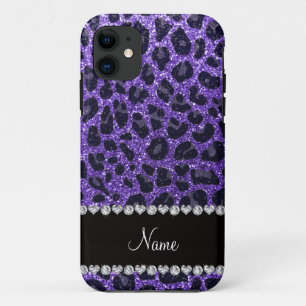 Aangepaste naam paarse glitter leopard spots iPhone 11 hoesje