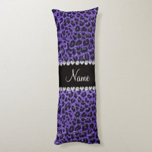 Aangepaste naam paarse glitter leopard spots lichaamskussen