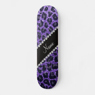 Aangepaste naam paarse glitter leopard spots skateboard