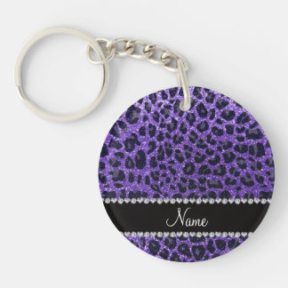 Aangepaste naam paarse glitter leopard spots sleutelhanger