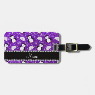 Aangepaste naam paarse glitter pinguïns igloos bagagelabel