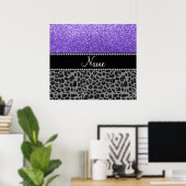 Aangepaste naam paarse glitter zwarte luipaard poster (Thuiskantoor)