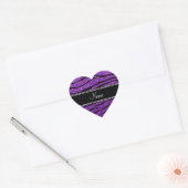 Aangepaste naam paarse glitterzebrastrepen hart sticker (Envelop)