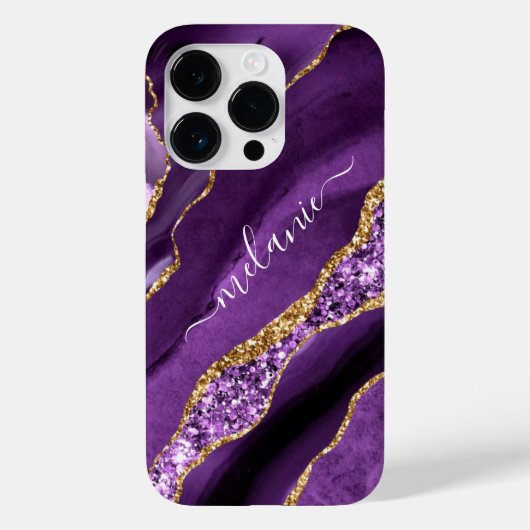 Aangepaste naam Paarse Gouden Glitter iPhone Case (Achterkant)