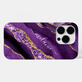 Aangepaste naam Paarse Gouden Glitter iPhone Case (Achterkant (horizontaal))