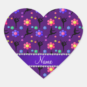 Aangepaste naam paarse gymnastiekbloemen hart sticker