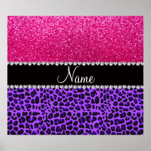 Aangepaste naam paarse leopard neon hot roze glitt poster