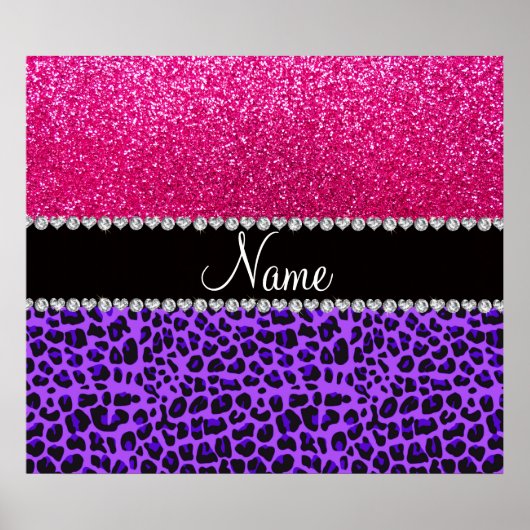 Aangepaste naam paarse leopard neon hot roze glitt poster (Voorkant)