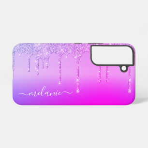 Aangepaste Naam Paarse Roze Neon Glitter Samsung Galaxy Hoesje