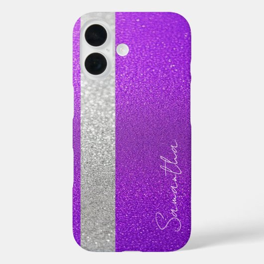 Aangepaste naam Paarse & Silver Glitter Case-Mate iPhone Case (Achterkant)