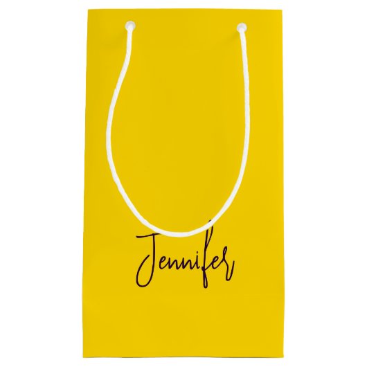 Aangepaste naam paarse tekst geel klein cadeauzakje (Voorkant)