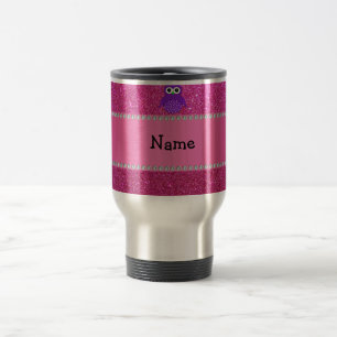 Aangepaste naam paarse uil roze glitter reisbeker
