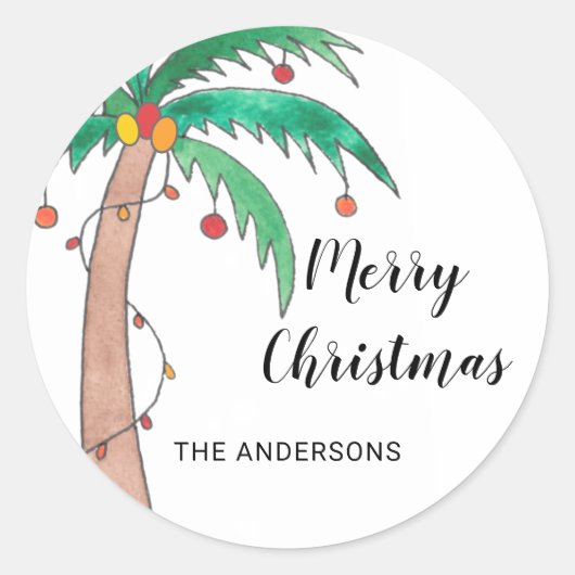 Aangepaste naam palmboom, kerst ronde sticker (Voorkant)