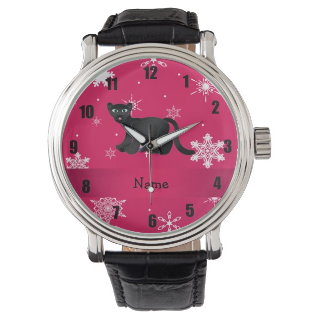 Aangepaste naam pantherroze sneeuwvlokken horloge (Voorkant)