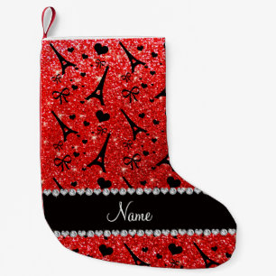 Aangepaste naam paris eiffek tower neon red glitte kleine kerstsok