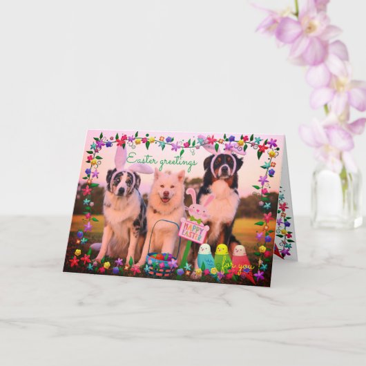 Aangepaste Naam PASEN Groeten Schattigee Honden Ae Kaart (Orchidee)