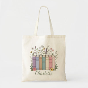 Aangepaste naam Pastel Boekruggen Wilde Bloem Kuns Tote Bag