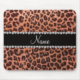 Aangepaste naam pastel oranje glitter leopard prin muismat