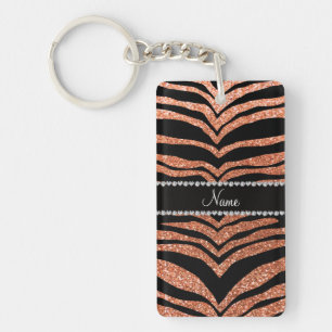 Aangepaste naam pastel oranje glittertijgerstrepen sleutelhanger